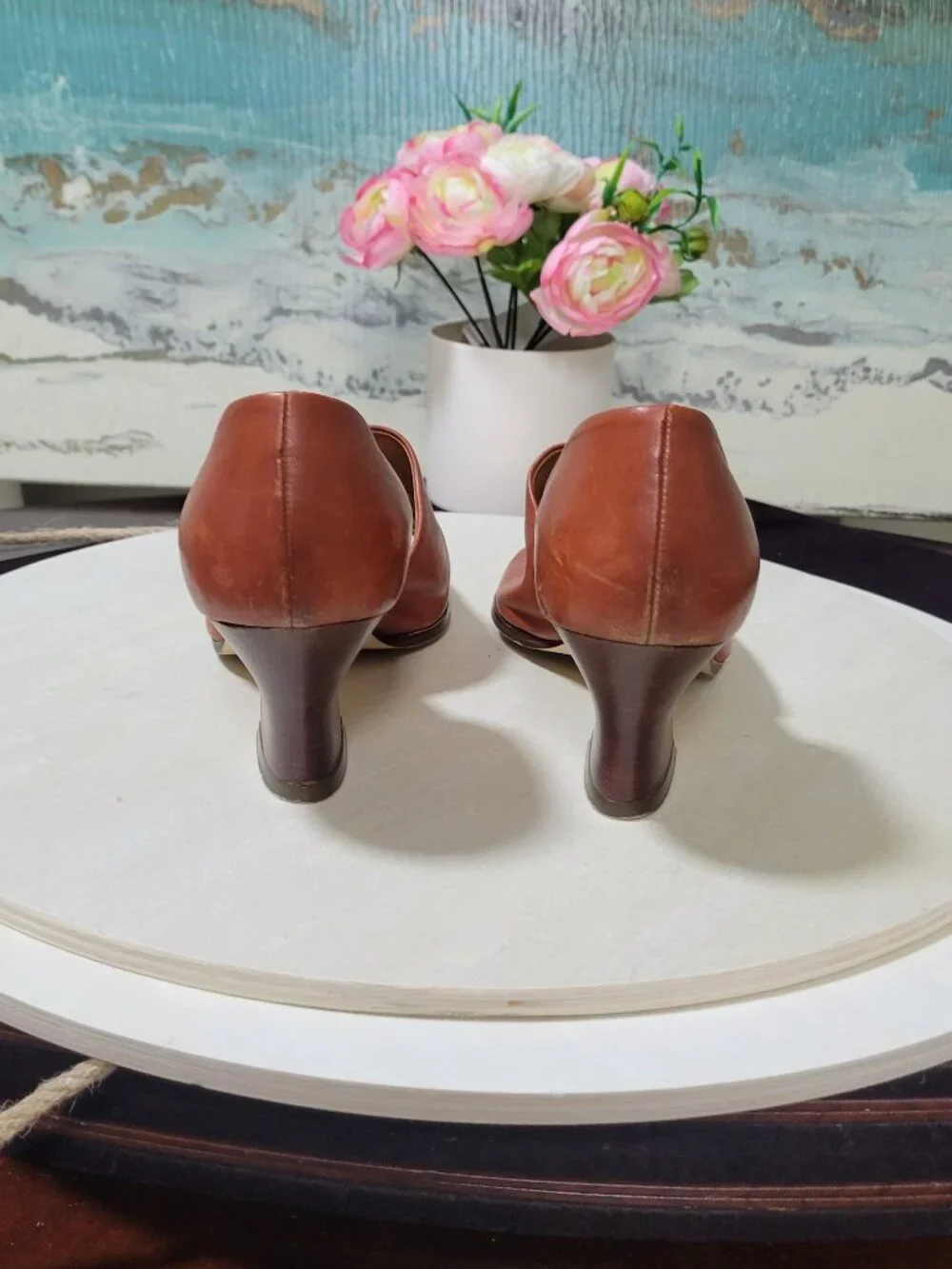 Nine West Brown Leather Cut-Out Pumps [Item #SP12]